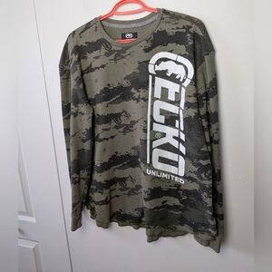 ECKO UNLTD Y2K Vintage 2000 Men Long Sleeve Shirt Waffle Knit Camo XL
